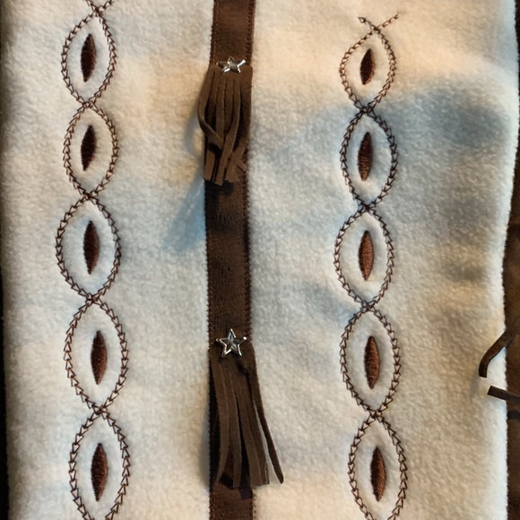 NWOT Cowboy Boot Stocking. White and brown with fringe and silver star details. - Picture 5 of 7